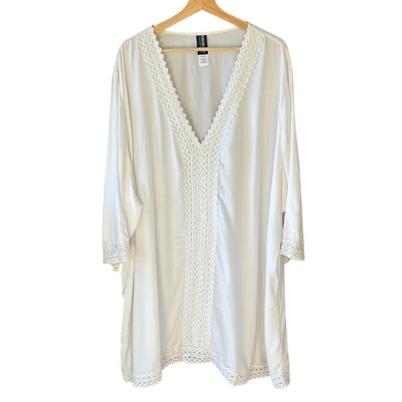 Swimsuits for All New w Tag 34/36 White V Neck Midi Length Swim Coverup Dress - Picture 1 of 8